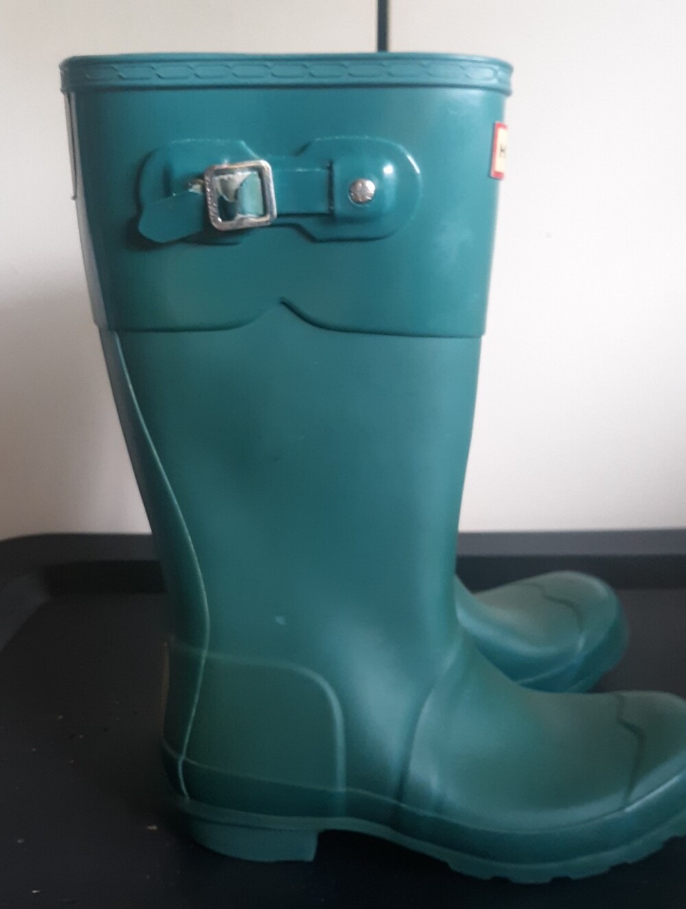 Hunter Kids Original Tonal Contrast Teal Rubber Rain Boots Size US 3 Big Kid 80c